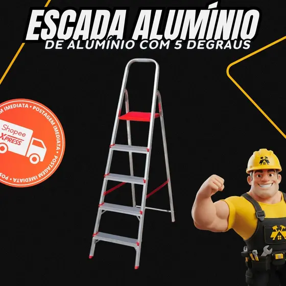 Escada Alumínio Lar Lazer 5 Degraus Botafogo