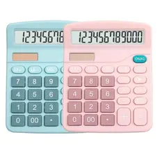 Calculadora Mesa Comercial Escritório Grande 12 Dígitos Solar e Pilha Azul Rosa Colorida