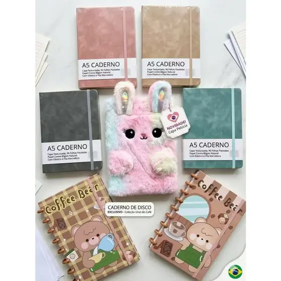 Caderno A5 Pelúcia Urso – 96 Folhas Pautadas 80gsm – Coleção Coffee Bee's
