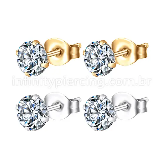 Brincos Femininos Brincos Piercing Aço Cirúrgico Ouro Cristal Pedra Luz Ponto Brincos