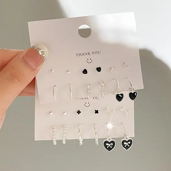 Conjunto de brincos de pérolas artificiais em formato de gota de óleo e borboleta