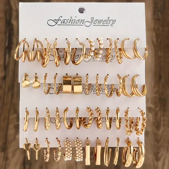 Conjunto De Brincos De Argola Vintage Femininos , 48 Peças ,  A Ouro ou Prata De Joias De Metal
