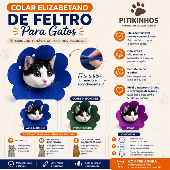 CONE PARA GATO COLAR ELIZABETANO CONE DE TECIDO COLAR DE FLOR FLORZINHA GATOS