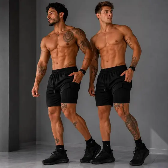 Shorts Masculinos 2 em 1 Para Academia e Corrida Conforto Premium Com Bolso