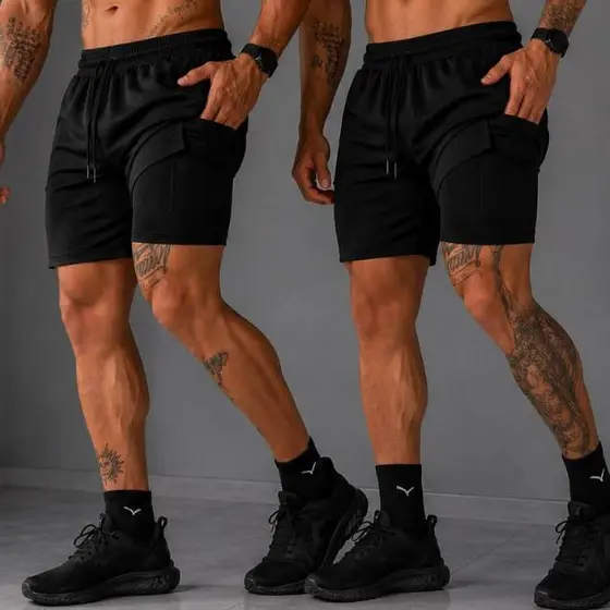 Shorts 2 em 1 DryFit Masculino Academia e Treino Plus Size Original Elastano Esporte