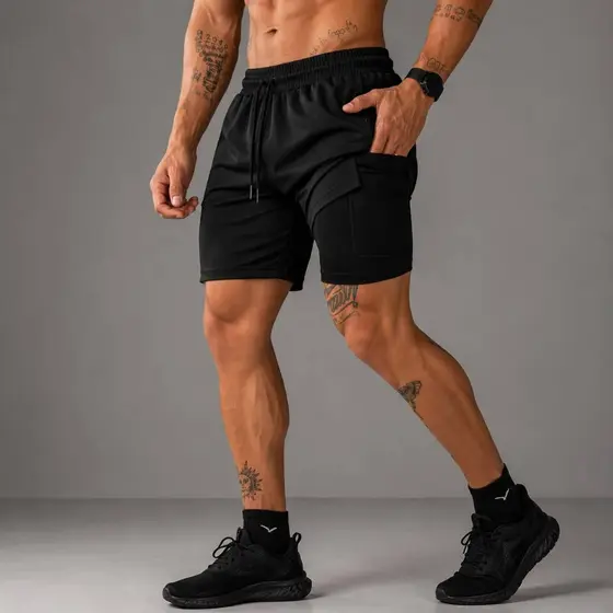 Kit 2 Bermudas Shorts 2 em 1 Masculino Para Treino Academia Bermuda Dupla Com Bolso Interno