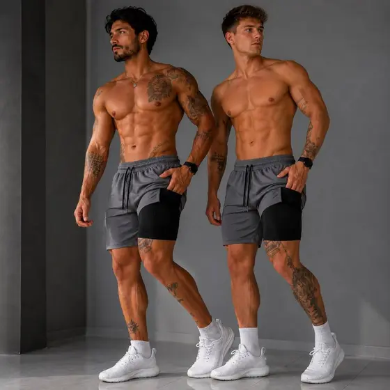 3 Shorts Masculinos 2 em 1 para Academia e Corrida Fitness Confortável Forrado com Bolso Premium