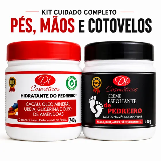 Kit Spa dos Pés 1 Hidratante do Pedreiro 240G + 1 Esfoliante do Pedreiro 240G com Óleo de amendoas Glicerina Ureia