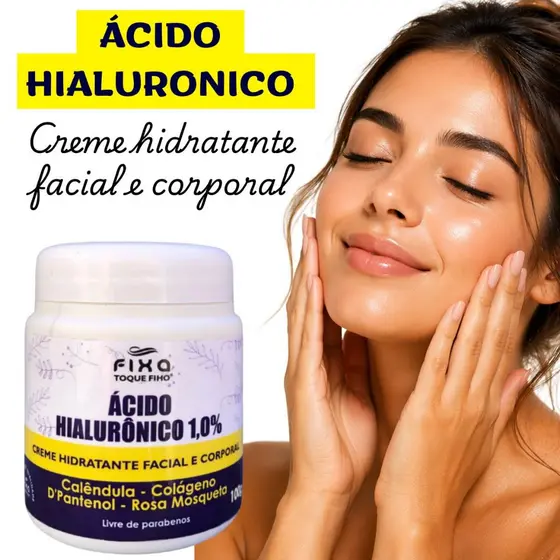 Creme Hidratante Facial Ácido Hialurônico Colágeno Rosa Mosqueta Pele Firme Luminosa e Jovem 120g