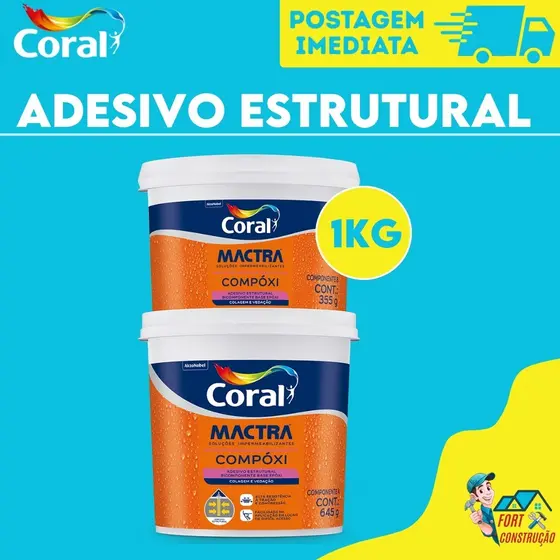 Adesivo Estrutural Epóxi Compóxi Mactra Coral Cola Concreto Ferro 1kg Semelhante ao Sikadur 32