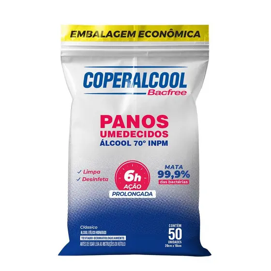 Lenços Umedecidos Coperalcool Bacfree 50un 70° Clássico