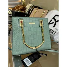 Bolsa Feminina Couro Croco Veryrio Alça Corrente de Mão e Transversal Média Luxuosa Elegante