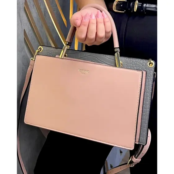 Bolsa Feminina Veryrio Luxuosa Espaçosa Estruturada Alça de Mão e Transversal Duas Cores