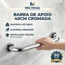 Barra de Apoio 40cm Alumínio Cromado para Banheiro - Segurança Idoso Suporta 150kg