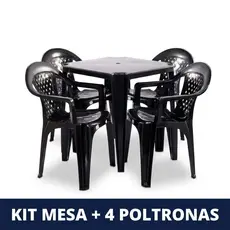 Kit Mesa Plástica Desmontável + 4 Poltronas 154 kg INMETRO | Conjunto para Jardim, Área Gourmet e Varanda