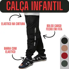 Calça com Bolsos Cargo Masculina Infantil Menino Jogger Frio Bege Preta Verde Vermelha Calca Criança