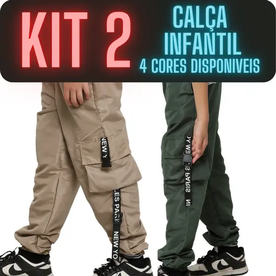 KIT 2 Calça Infantil Menino Tactel 10 12 14 Anos Juvenil Blogueirinho Escola Passeio Jogger Cargo Masculina