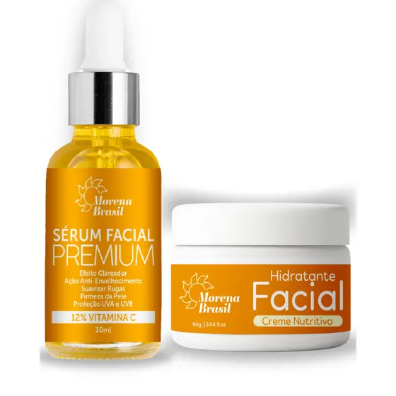 Kit Skincare Morena Brasil – Vitamina C Potente | Sérum Facial + Creme para Rosto
