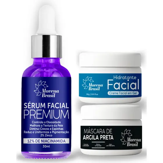 Kit Skin Care Argila Preta + Sérum Fácil Niacinamida + Creme Gel - Anti-Acne, Espinhas e Cravos