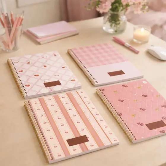 Caderno Universitário Feminino Capa Dura Sweet Cherry 80 folhas Caderno Sortido Meninas Estudos