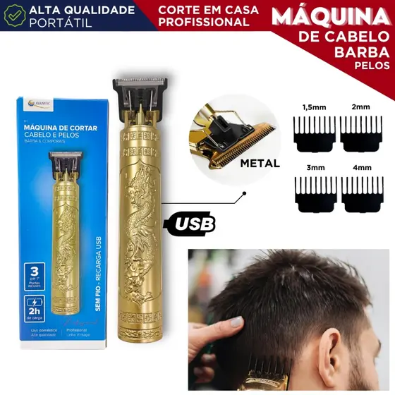 Máquina de Cortar Cabelo e Barba Profissional USB – Kit Completo com Óleo e Pentes - NL