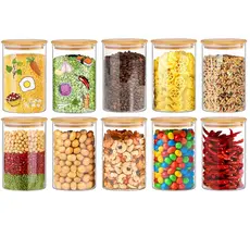 Jogo 10 Potes Hermetico Vidro 200ml Alimentos Tampa Bambu