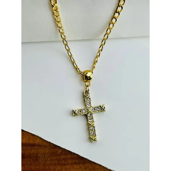 Corrente com Cruz de Asa Símbolo de Fé, Esperança e Proteção cordão Colar Cordão Baiano Corrente com Pingente de Cruz