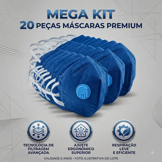 Kit 20 Máscara PFF2-S com Valvula semifacial segurança epi tripla camada de proteção