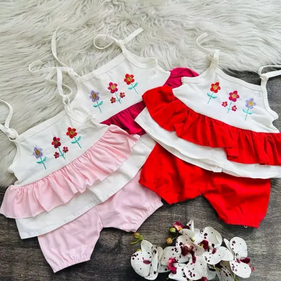 Conjunto romper de Bebê Menina Estilo Blogueira verão calor