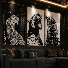 Quadro Decorativo Leopardo Jaguar, Animais, Minimalismo, Arte de Decoração de Parede para Casa