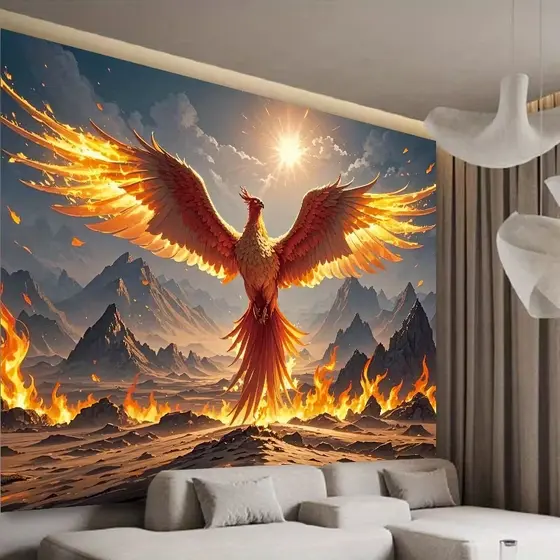 Quadro Decorativo 1 Peça Ave Fênix em Chamas Renascimento Força Moderno Decoração Sala Quarto Estilo Luxo