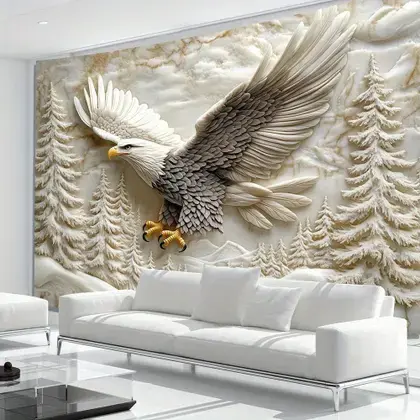 Quadro Decorativo Águia em Alto Relevo 3D - Voo na Neve | Decoração Casa Sala Escritório