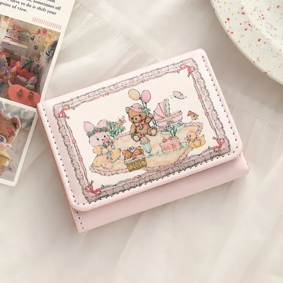 Carteira de Coelho e Urso da Série de Piquenique de Primavera dos Sonhos da Menina, Design Original Fofo, Anti-Demagneti