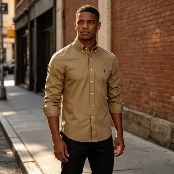 Novo estilo de manga comprida RL guerra cavalo camisa POLO casal bordado de manga comprida puro algodão camisa Casual ad