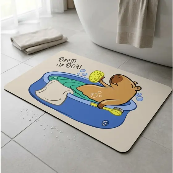 Tapete Banheiro Alta Absorção Antiderrapante 60x40cm Capivara Super Splash Seguro Alto Padrão Absorve Agua Kapazi