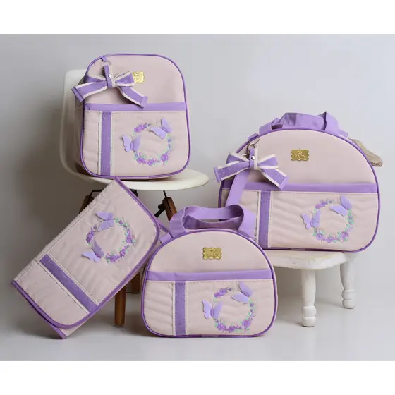 Kit com Bolsas de Maternidade Para Bebê Borboletas e Lacinhos