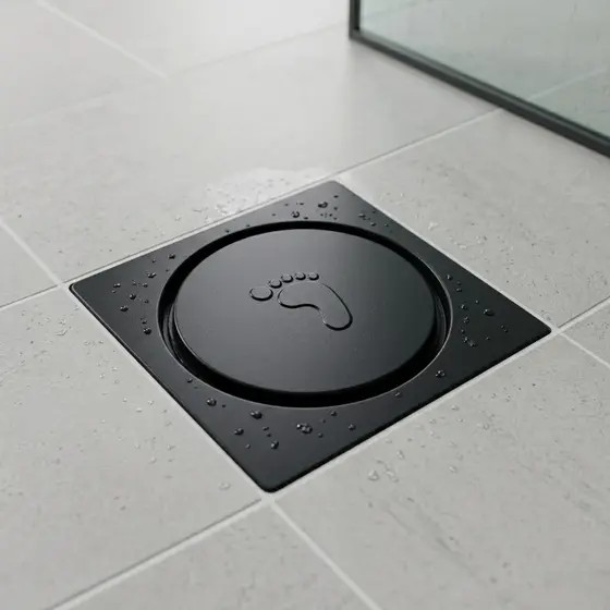 Ralo Click Inteligente em Plastico ABS 10x10 Preto Piso Banheiro Quadrado