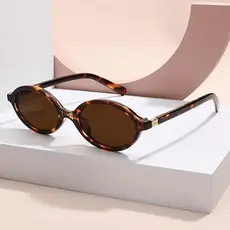 Óculos de sol feminino oval retrô, padrão tartaruga, estilo moderno