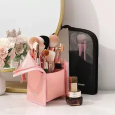 Necessaire Organizador de Maquiagem com Divisórias Porta Pincéis Portátil para Viagem