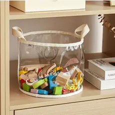 Cesto organizador para blocos de montar, balde transparente com alça, feito de PVC, adequado para blocos de montar