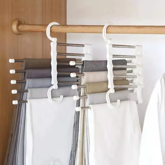 Cabide Multifuncional Calca de Inox 5 Divisorias Branco