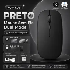 Mouse Bluetooth sem fio portátil 2 em 1 de modo duplo com carregamento USB, compatível com laptops, tablets e telefones