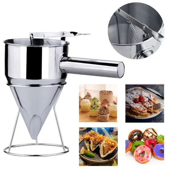 Funil Dosador Inox c/ Suporte – Medidor p/ Massas Líquidas, Molhos, Brigadeiro e Confeitaria