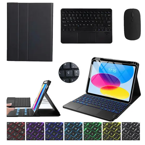 Capa Com Teclado Touchpad ABNT2 + Mouse Sem Fio Para Xiaomi Redmi Pad SE (11") /Redmi Pad 2 (Com Ç )