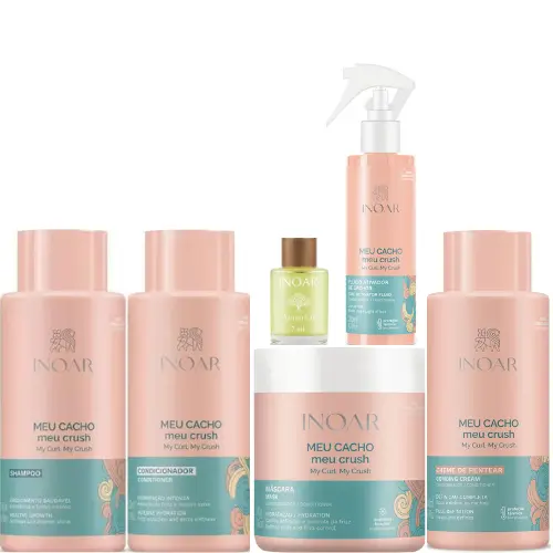 KIT INOAR MEU CACHO MEU CRUSH SH+COND+CREME DE PENTEAR+MÁSCARA4X500+FLUIDO ATIVADOR200ML+OLÉO ARGAN7ML