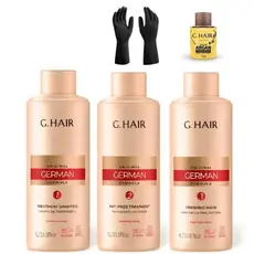 Ghair - Kit Escova Progressiva Fórmula Alemã Liso Extremo 3 PASSOS 1L +par de luvas