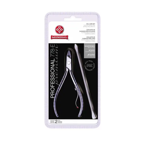 ALICATE CUTICULA 778-E COM ESPATULA DUPLA PROFESSIONAL PREMIUM INOX MUNDIAL