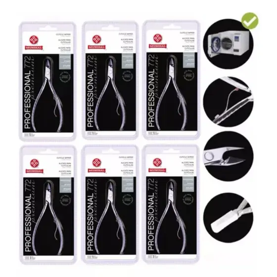 KIT 6 ALICATES DE CUTICULA 772 PRO PREMIUM INOX MUNDIAL