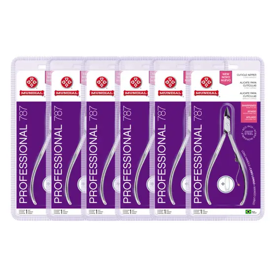 KIT 6 ALICATE CUTICULA 787 CABO LONGO PROFESSIONAL INOX MUNDIAL