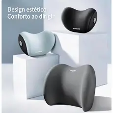 Conjunto De Almofada Para Cabeça E Lombar Veicular Apoio Cadeira Banco Carro Espuma De Memória